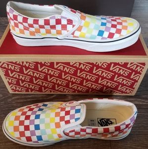 VANS Classic Slip-On, Rainbow Checkered, Kids 6, with Box